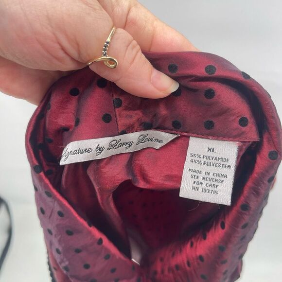 Signature by Larry Levine Womens Blouse Top Button Up Polka Dots Red Size XL sli - Picture 6 of 12